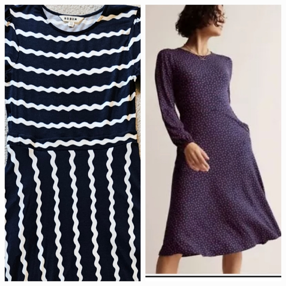 Camille Jersey Midi Dress In Navy/white Scalloped Stripe